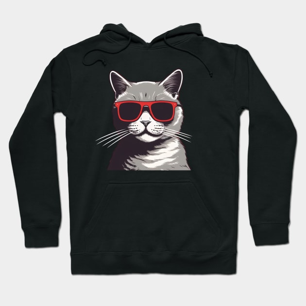 Gray Cat with Shades, Love Cats Hoodie by dukito